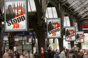 Posters urging people to vote Yes to the proposed ban of minarets in the referendum in 2009