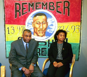 NEVILLE AND DOREEN LAWRENCE PICTURED AT PRESS  CONFERENCE SHORTL