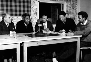 Henry Swanzy, George Lamming, Andrew Salkey, jan Carew and Sam Selvon at the BBC 