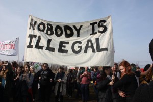 A protest calling for the closure of Yarl's Wood detention centre on 12 March 2016. © Nilüfer Erdem