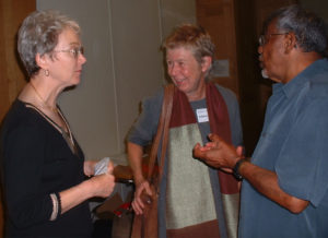 Barbara Harlow (centre) with Hazel Waters and A. Sivanandan at an event to celebrate Race & Class in 2004