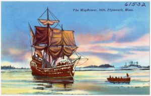 The Mayflower (By Pub. by Smith's Inc., Plymouth, Mass. Tichnor Bros. Inc., Boston, Mass. [Public domain], via Wikimedia Commons)