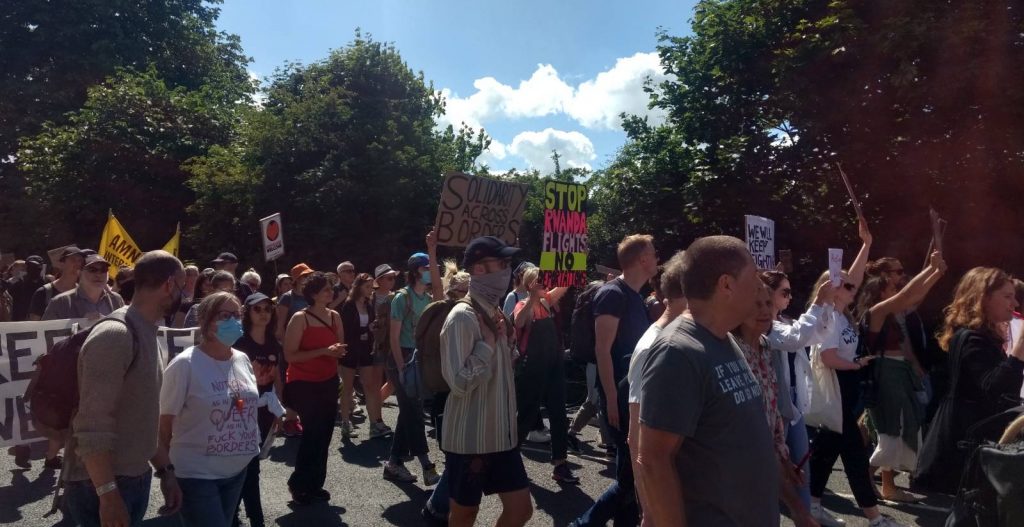 Protesters outside Brook House detention centre, Gatwick, 12 June 2022