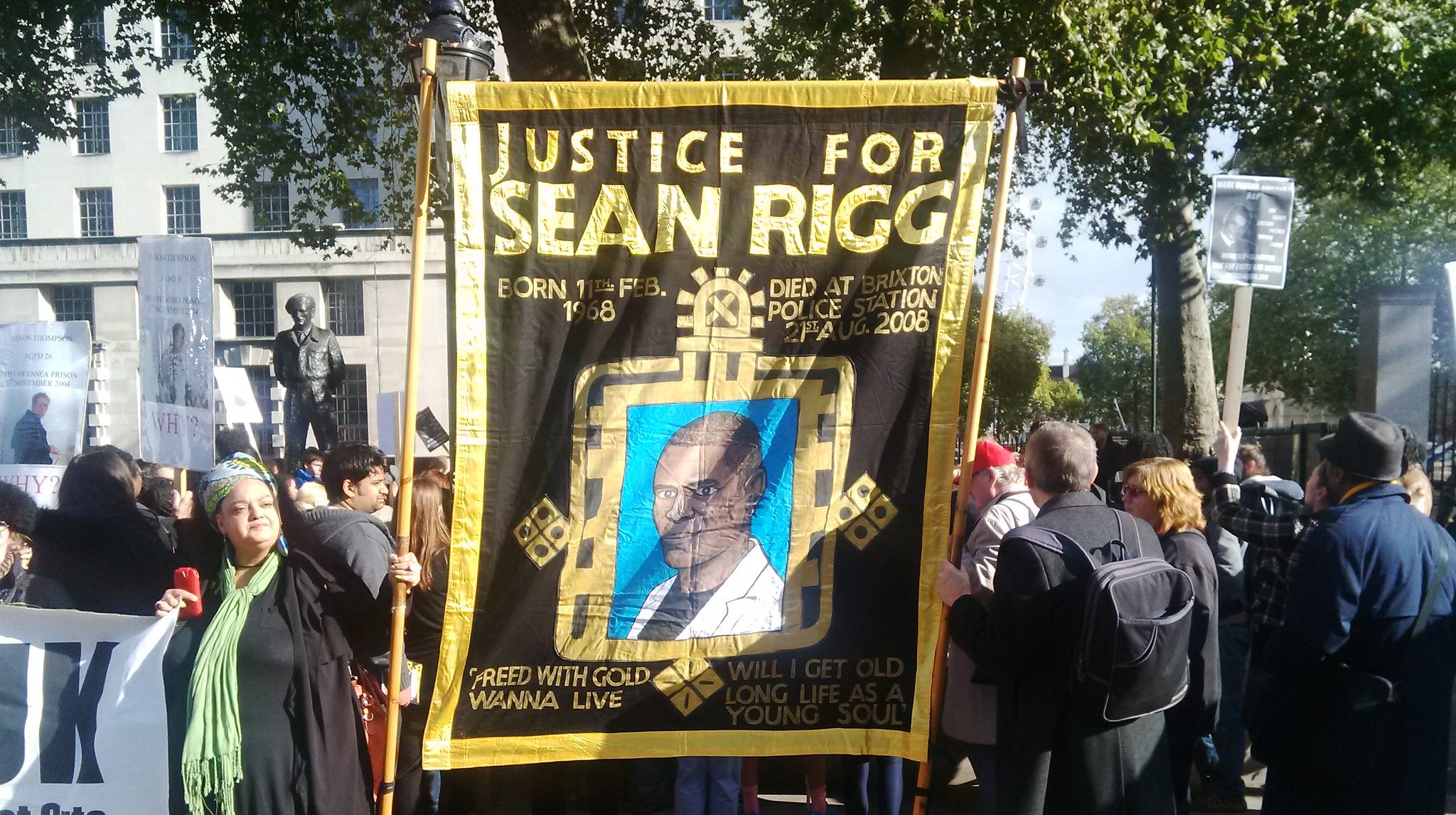 Justice for Sean Rigg banner at the UFFC rally 2014